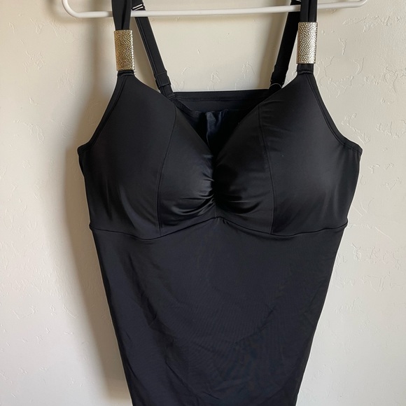 NWTS Lane Bryant Black Swim Top Size 1X Gold Metal Accents